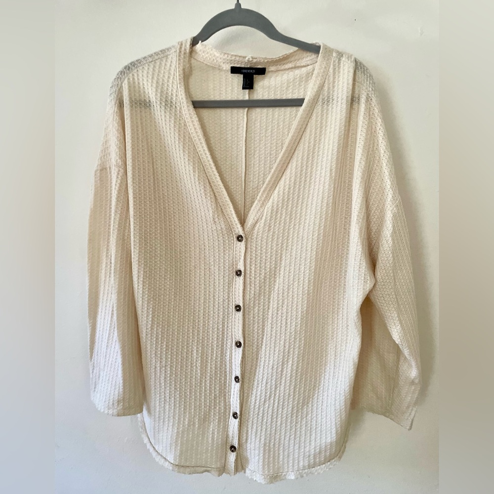 forever 21 • cream lightweight button-up cardigan